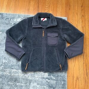 Best Made Co. Wool Sherpa Zip Up Fleece with Leather Pulls, Men’s XS, Dark Grey.